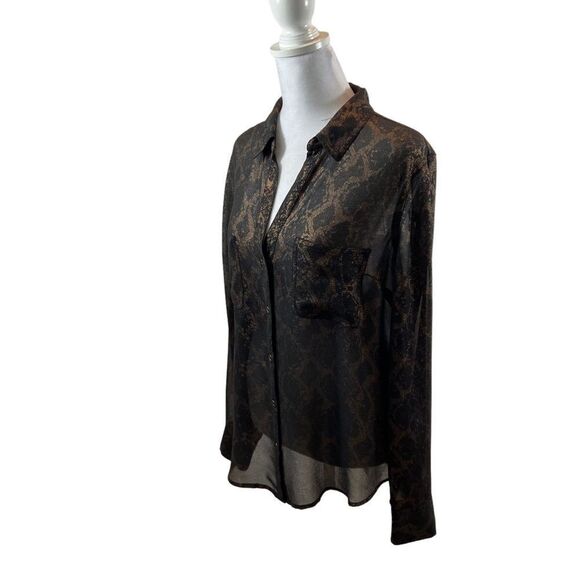 Ladies Rock & Republic brand Sheer Copper and Black Snakeprint Blouse Medium - Picture 5 of 13